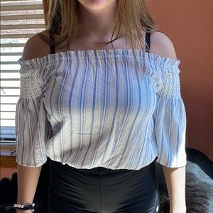 Off the shoulder Blue striped White top